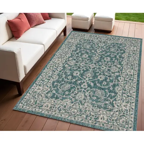 Teal Blue And Gray Medallion Indoor Outdoor Area Rug Photo 1