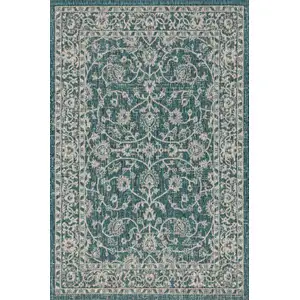 Photo of Teal Blue And Gray Medallion Indoor Outdoor Area Rug