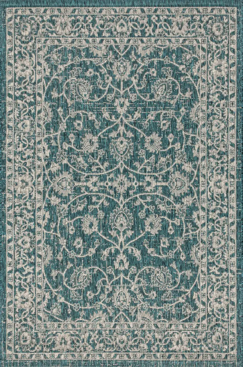 Teal Blue And Gray Medallion Indoor Outdoor Area Rug Photo 1