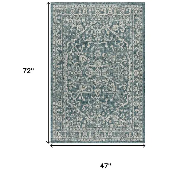 Teal Blue And Gray Medallion Indoor Outdoor Area Rug Photo 3