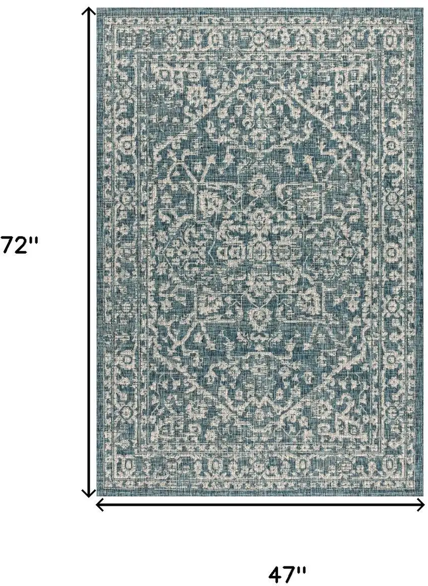 Teal Blue And Gray Medallion Indoor Outdoor Area Rug Photo 3