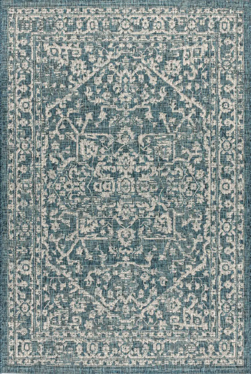 Teal Blue And Gray Medallion Indoor Outdoor Area Rug Photo 1