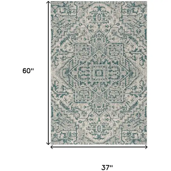 Teal Blue And Gray Medallion Indoor Outdoor Area Rug Photo 3