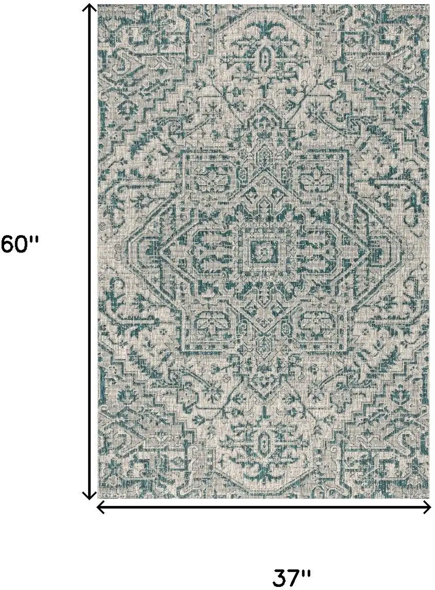 Teal Blue And Gray Medallion Indoor Outdoor Area Rug Photo 3