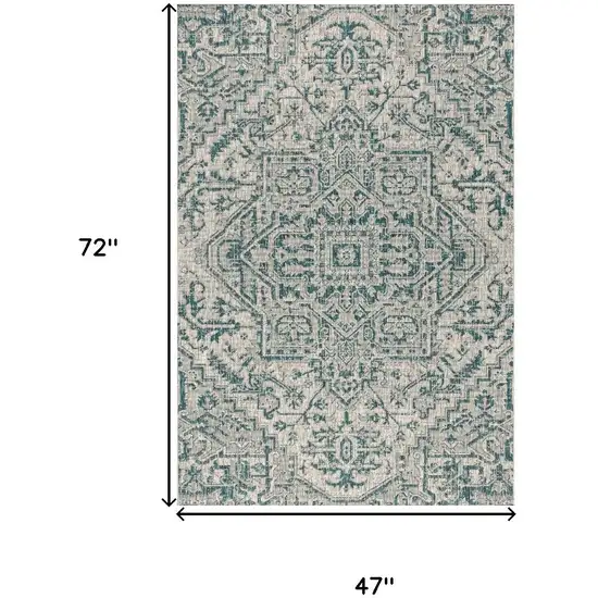 Teal Blue And Gray Medallion Indoor Outdoor Area Rug Photo 3