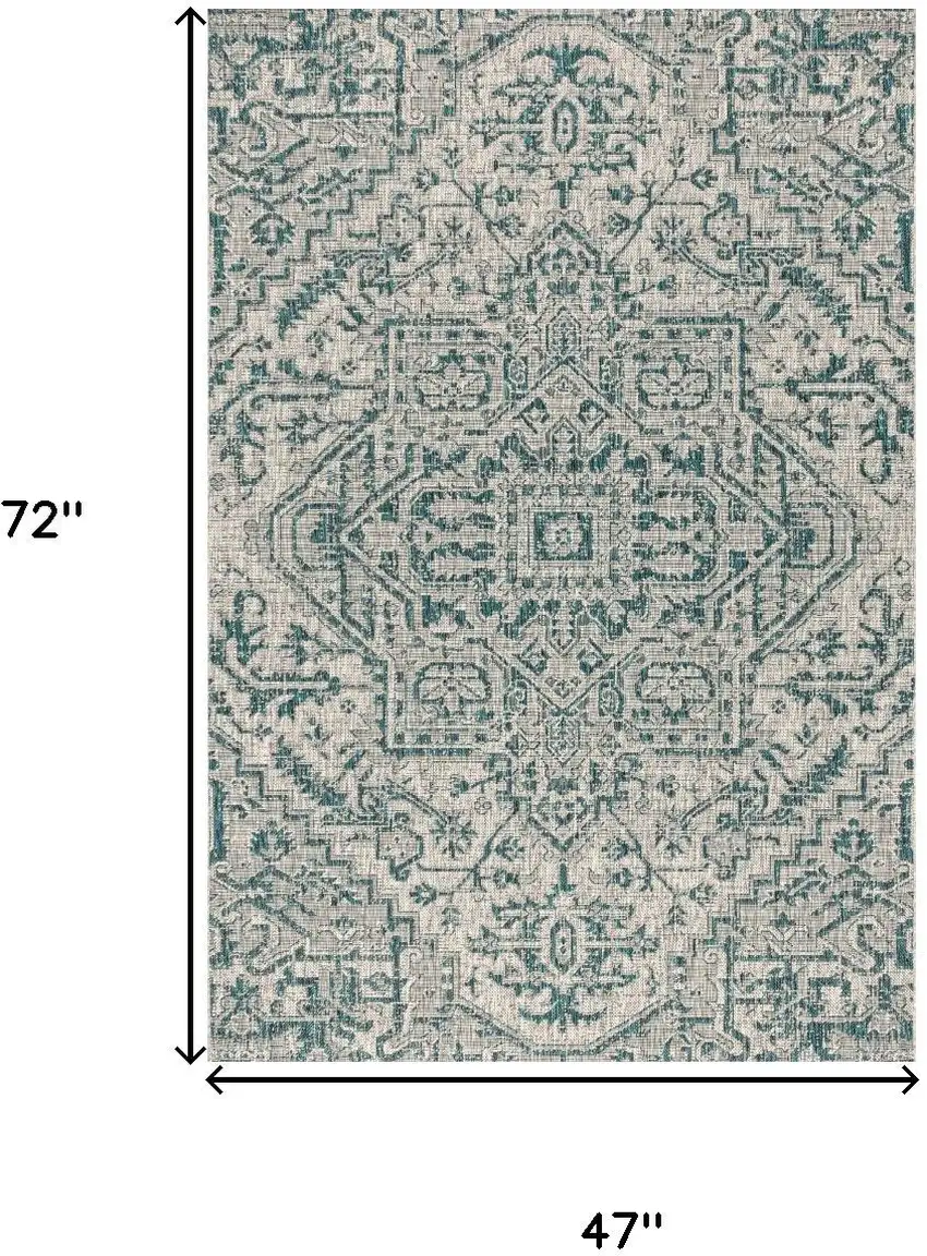 Teal Blue And Gray Medallion Indoor Outdoor Area Rug Photo 3