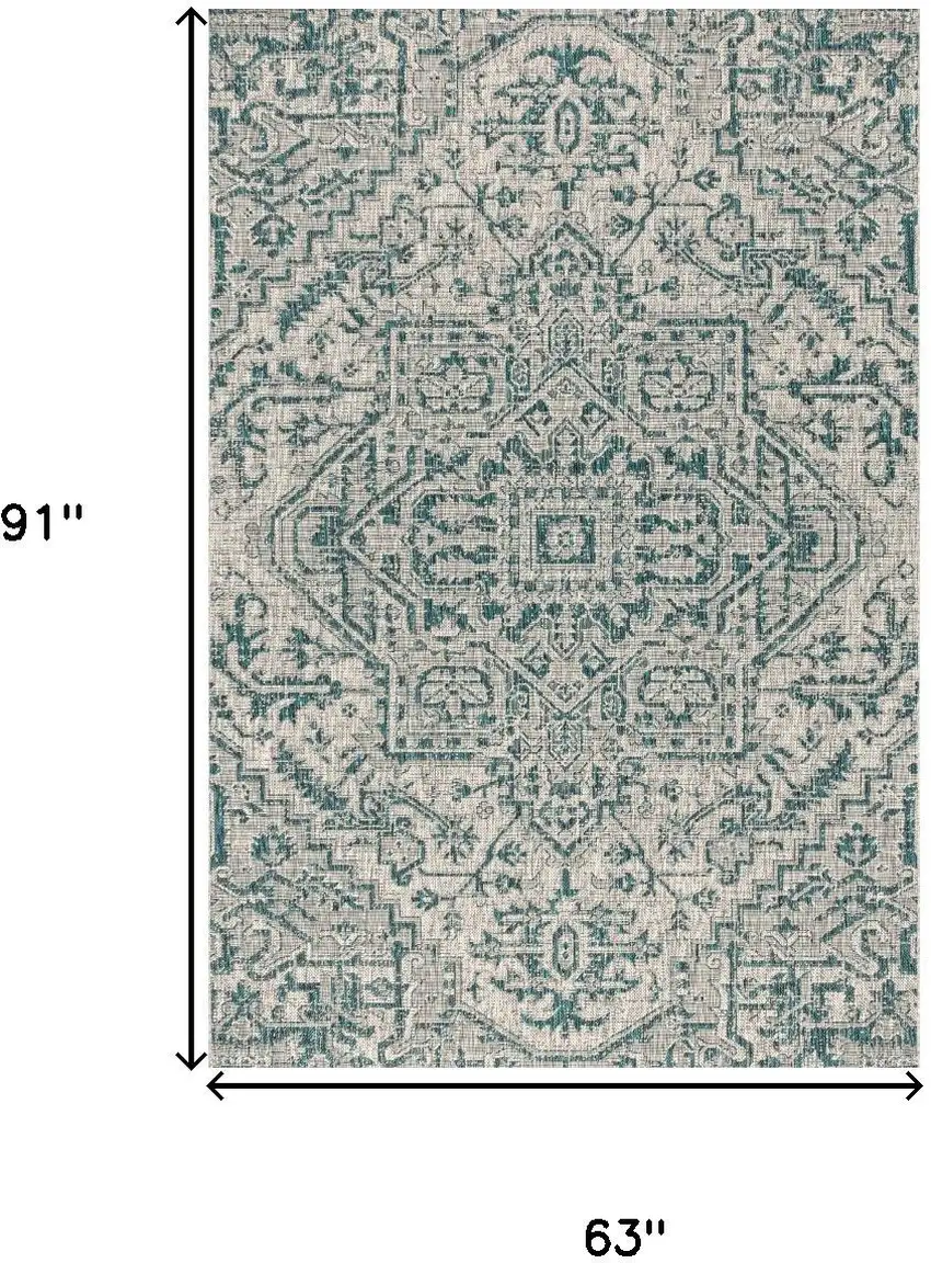 Teal Blue And Gray Medallion Indoor Outdoor Area Rug Photo 3