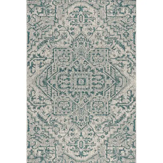 Teal Blue And Gray Medallion Indoor Outdoor Area Rug Photo 3