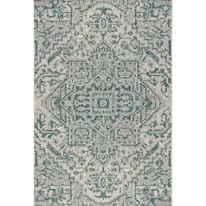 Photo of Teal Blue And Gray Medallion Indoor Outdoor Area Rug