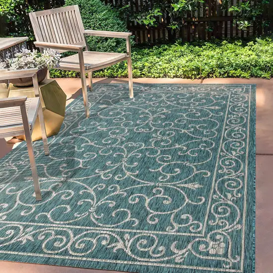 Teal Blue And Gray Medallion Indoor Outdoor Area Rug Photo 8