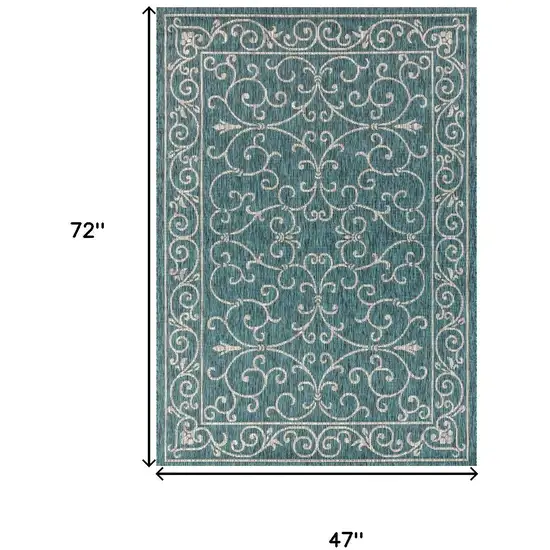 Teal Blue And Gray Medallion Indoor Outdoor Area Rug Photo 3