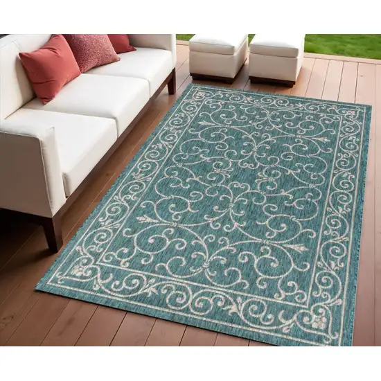 Teal Blue And Gray Medallion Indoor Outdoor Area Rug Photo 1