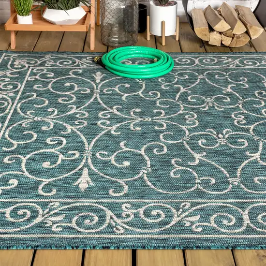 Teal Blue And Gray Medallion Indoor Outdoor Area Rug Photo 7