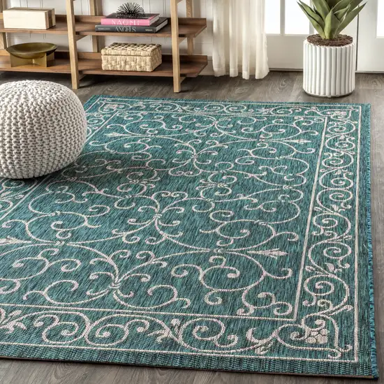 Teal Blue And Gray Medallion Indoor Outdoor Area Rug Photo 6