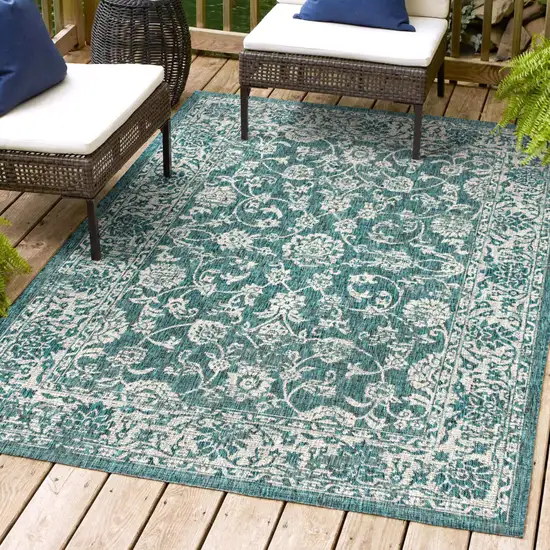 Teal Blue And Gray Medallion Indoor Outdoor Area Rug Photo 9