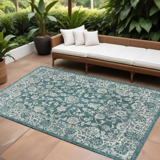 Teal Blue And Gray Medallion Indoor Outdoor Area Rug Photo 1