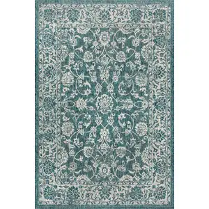 Photo of Teal Blue And Gray Medallion Indoor Outdoor Area Rug