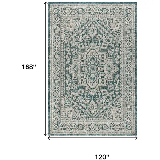 Teal Blue And Gray Medallion Indoor Outdoor Area Rug Photo 4