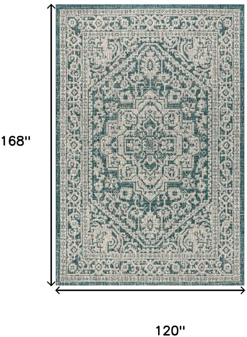 Teal Blue And Gray Medallion Indoor Outdoor Area Rug Photo 4