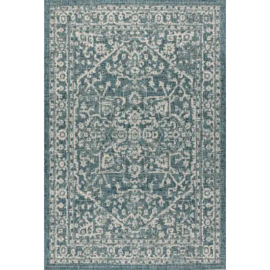 Teal Blue And Gray Medallion Indoor Outdoor Area Rug Photo 3