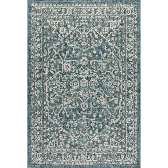 Teal Blue And Gray Medallion Indoor Outdoor Area Rug Photo 1