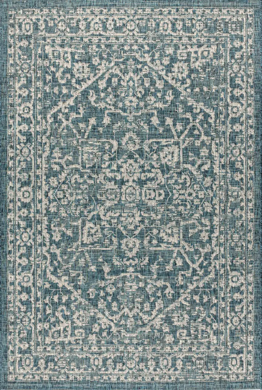 Teal Blue And Gray Medallion Indoor Outdoor Area Rug Photo 3
