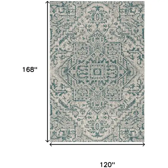 Teal Blue And Gray Medallion Indoor Outdoor Area Rug Photo 9