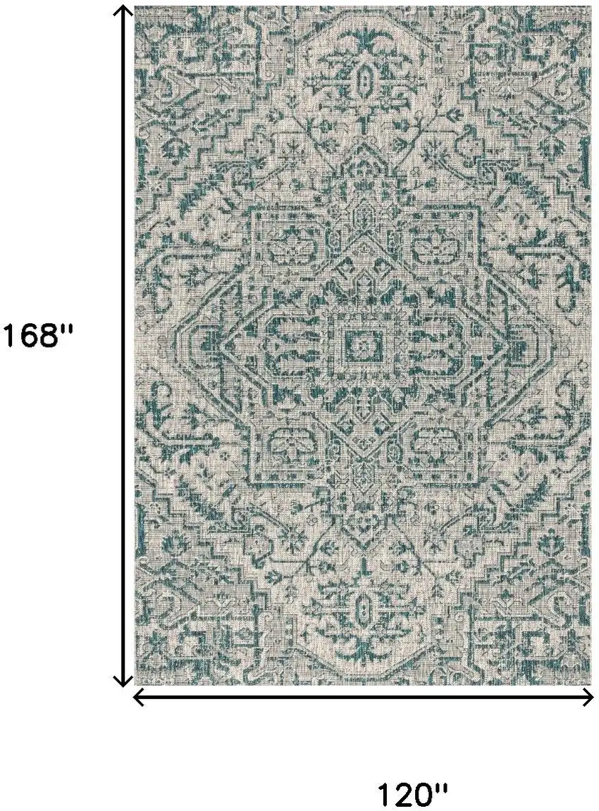 Teal Blue And Gray Medallion Indoor Outdoor Area Rug Photo 9