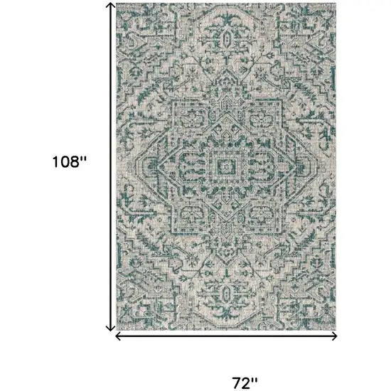 Teal Blue And Gray Medallion Indoor Outdoor Area Rug Photo 9