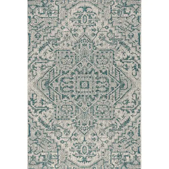 Teal Blue And Gray Medallion Indoor Outdoor Area Rug Photo 1