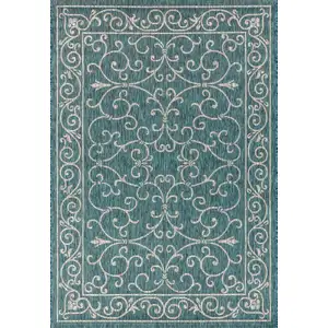 Photo of Teal Blue And Gray Medallion Indoor Outdoor Area Rug