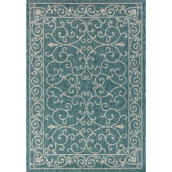 Teal Blue And Gray Medallion Indoor Outdoor Area Rug Photo 1