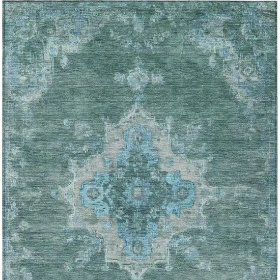 Teal Blue And Gray Medallion Washable Indoor Outdoor Area Rug Photo 4