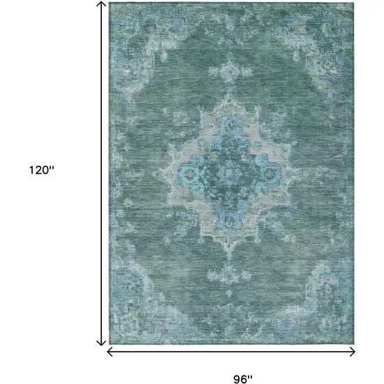 Teal Blue And Gray Medallion Washable Indoor Outdoor Area Rug Photo 3