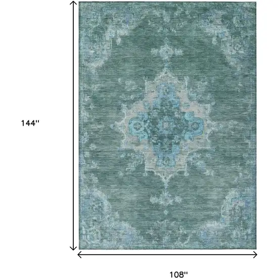 Teal Blue And Gray Medallion Washable Indoor Outdoor Area Rug Photo 3