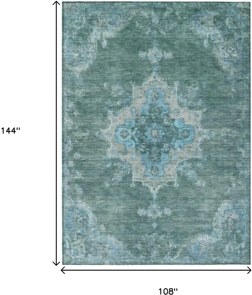 Teal Blue And Gray Medallion Washable Indoor Outdoor Area Rug Photo 3