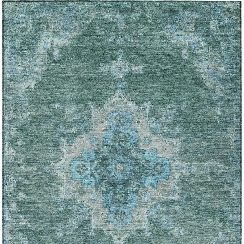Teal Blue And Gray Medallion Washable Indoor Outdoor Area Rug Photo 4