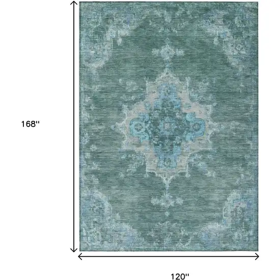 Teal Blue And Gray Medallion Washable Indoor Outdoor Area Rug Photo 3