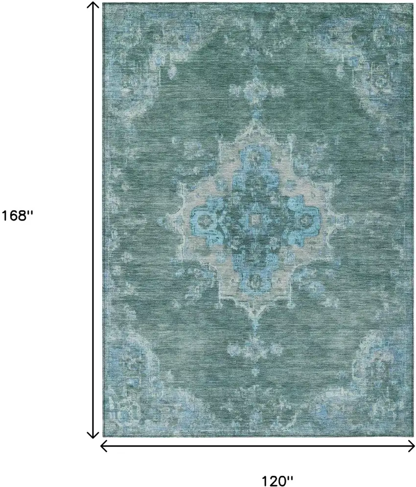 Teal Blue And Gray Medallion Washable Indoor Outdoor Area Rug Photo 3
