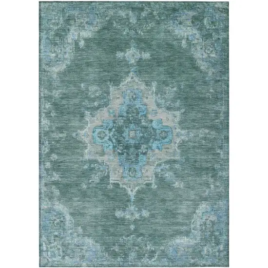 Teal Blue And Gray Medallion Washable Indoor Outdoor Area Rug Photo 2
