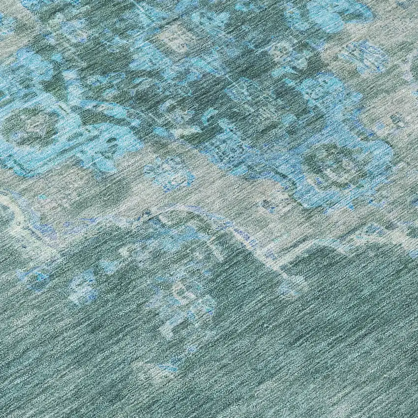 Teal Blue And Gray Medallion Washable Indoor Outdoor Area Rug Photo 7