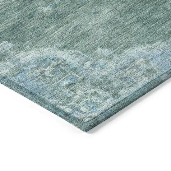 Teal Blue And Gray Medallion Washable Indoor Outdoor Area Rug Photo 6