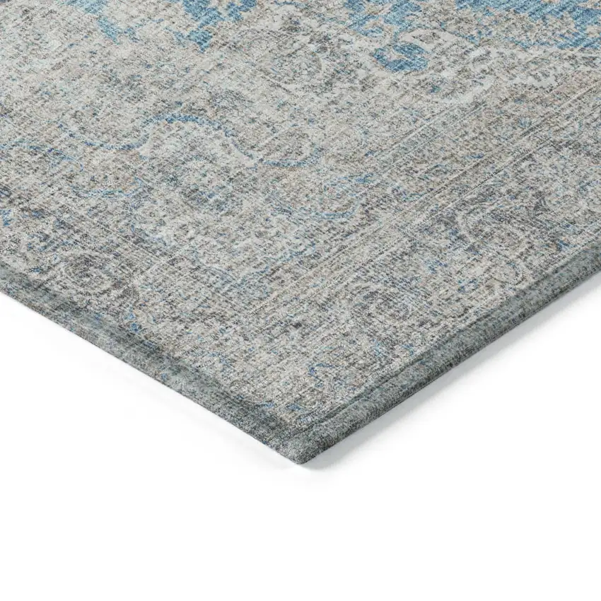 Teal Blue And Gray Oriental Washable Indoor Outdoor Area Rug Photo 4