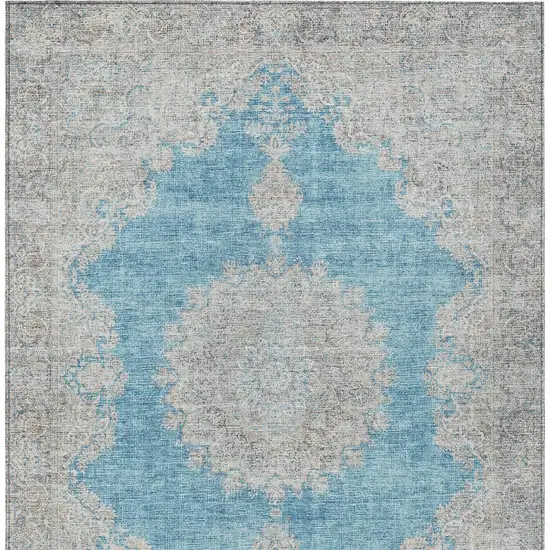 Teal Blue And Gray Oriental Washable Indoor Outdoor Area Rug Photo 6