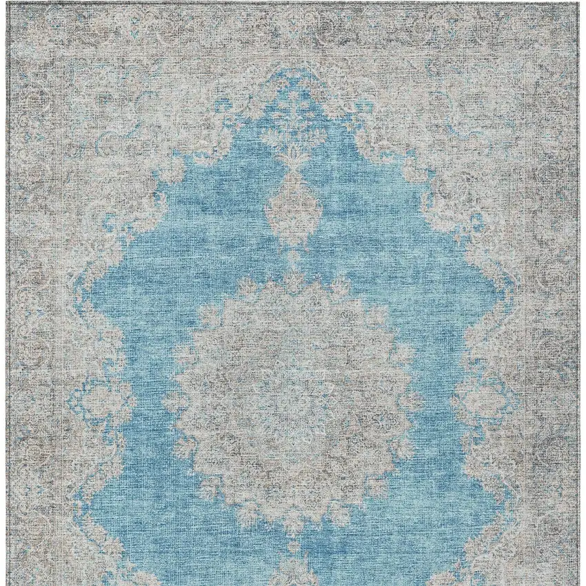 Teal Blue And Gray Oriental Washable Indoor Outdoor Area Rug Photo 6