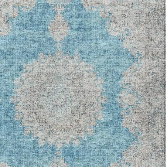 Teal Blue And Gray Oriental Washable Indoor Outdoor Area Rug Photo 5