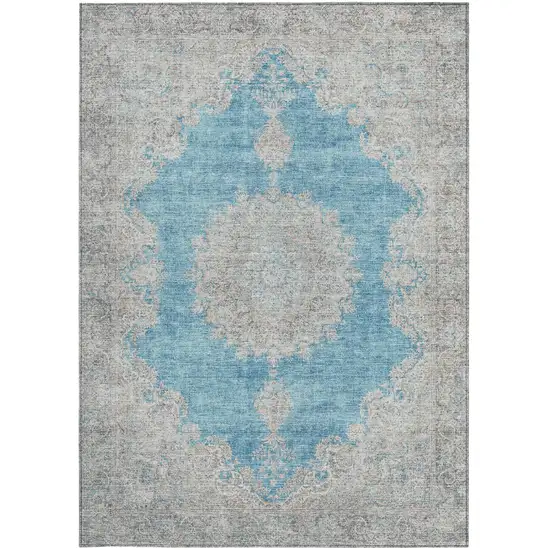 Teal Blue And Gray Oriental Washable Indoor Outdoor Area Rug Photo 6