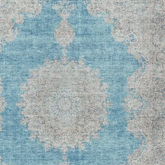 Teal Blue And Gray Oriental Washable Indoor Outdoor Area Rug Photo 5