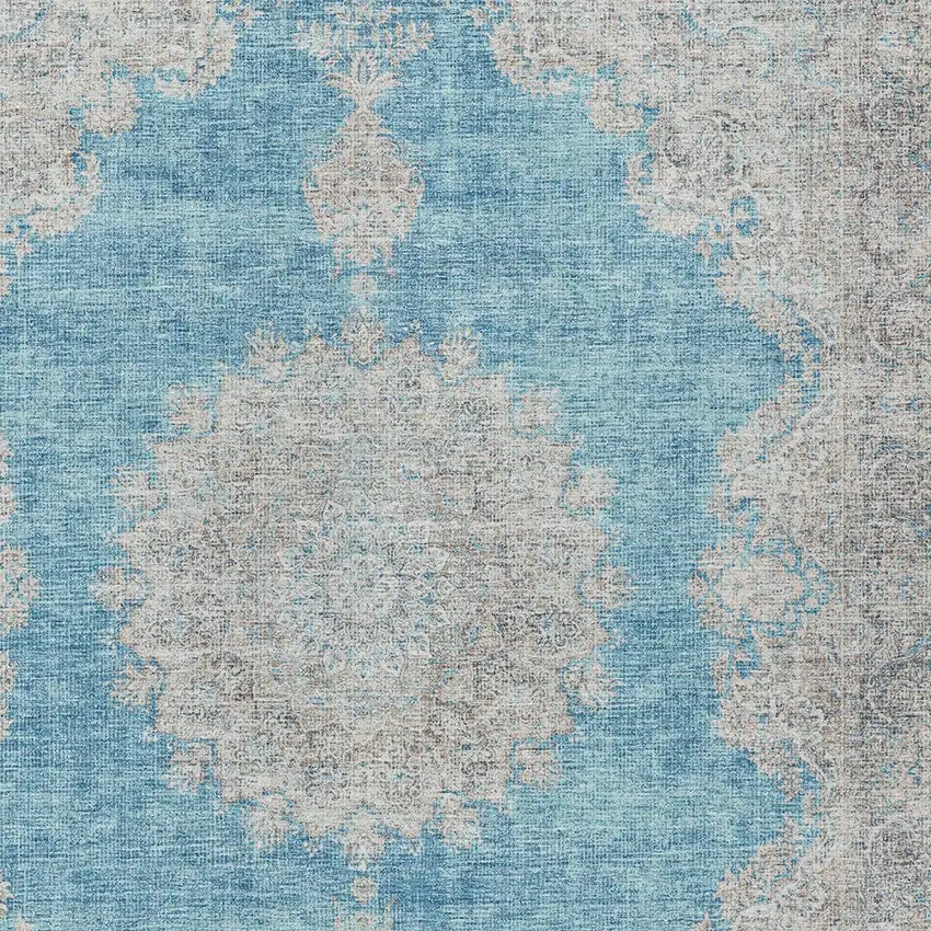 Teal Blue And Gray Oriental Washable Indoor Outdoor Area Rug Photo 5