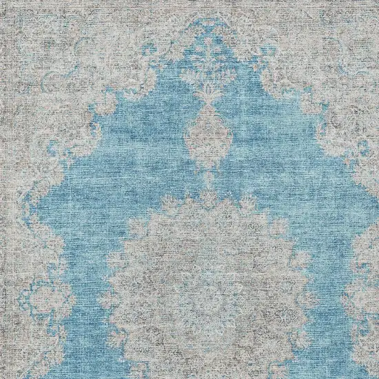 Teal Blue And Gray Oriental Washable Indoor Outdoor Area Rug Photo 5